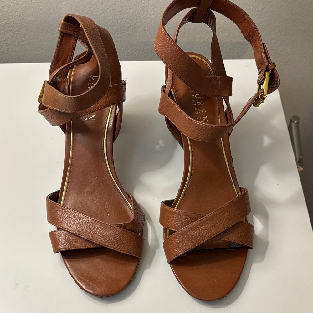 Lauren Ralph Lauren Brown Strappy Leather Sandals - 8